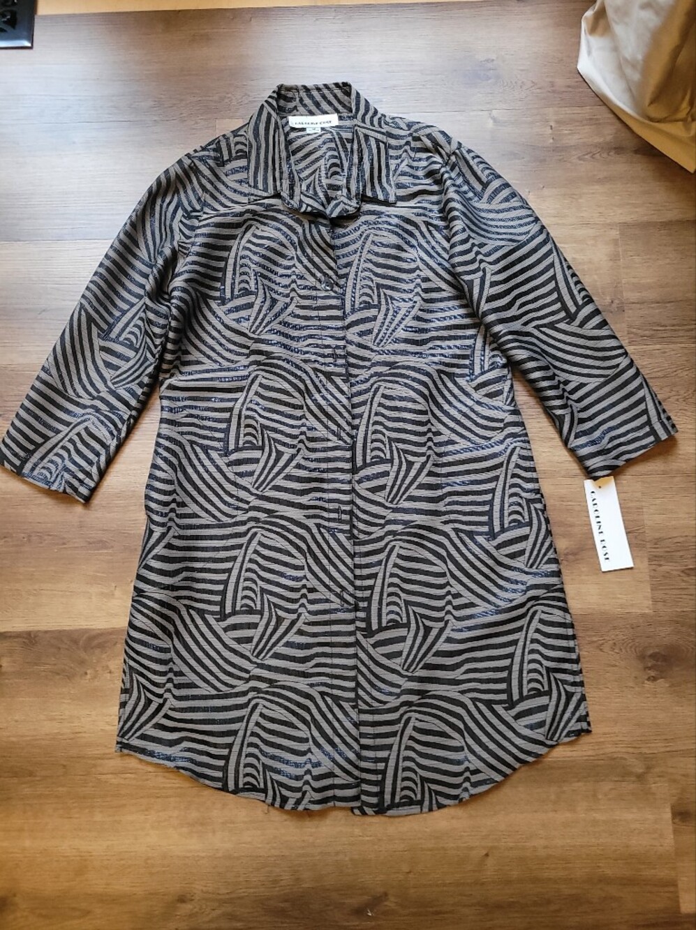 Caroline Rose Geometic Abstract Print Long Coat Jacket Tunic Nwt